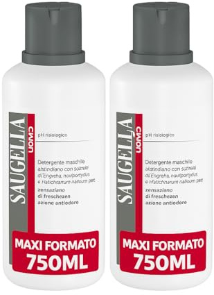 Saugella Män, underkläder och kroppsrengöring vitaliserande, luktskydd, med Helichrysum och kryddnejlika extrakt för daglig användning med respekt för fysiologiskt pH, 2 x 750 ml rengöringsmedel