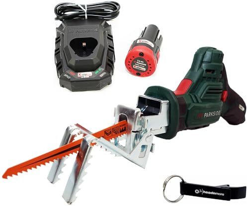 HEADNMORE® Bundle – PARKSIDE® 12 V sladdlös grensåg grensax PAAS 12 HEADNMORE® nyckelring (1 x 2 Ah batteri)