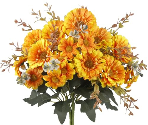 CEWUDA 2 Pezzi Fiori Finti per Decorazioni Autunnali Girasoli Finti Seta Floreali Bouquet Fiori Artificiali per Cimitero Tavolo Matrimonio Festa Soggiorno Interni ed Esterni Giardino