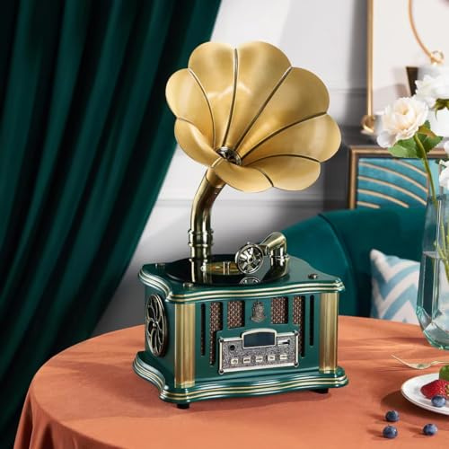 Giradischi Grammofono in vinile con altoparlanti integrati, Bluetooth, Aux-in, USB, FM - Stile classico per gli amanti della musica vintage