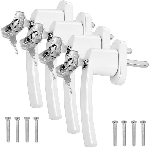 Tiradores de ventana con cerradura, 4 unidades, de aluminio con llave, tiradores de ventana con cerradura en longitud de pasador de 35 mm, cierre estable para ventanas y puertas de ventanas, color