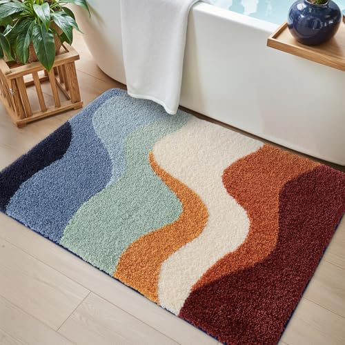 DEXI Badrumsmatta 50 x 80 cm, Halkfria Mjuka Badmatta Absorberande, Tvättbar Badrumsmattor för Duschgolv, Badkar, Badrumsdekor, Färgglad
