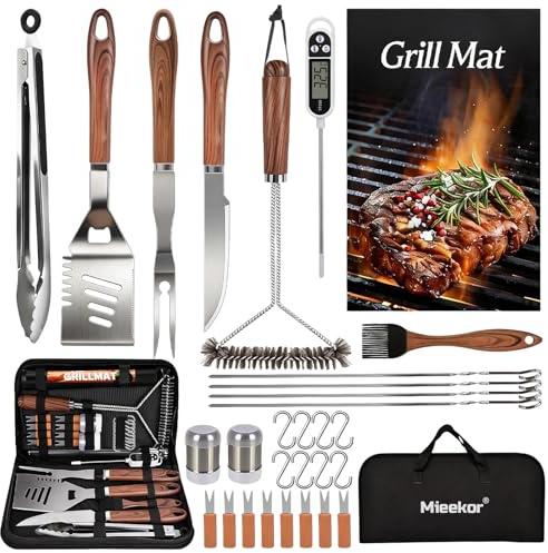 31 Pezzi Set Accessori Barbecue Professionale,Kit Barbecue con Borsa Porta Attrezzi Barbecue,Attrezzi Barbecue in Acciaio Inossidabile,Regalo per Uomo,per Campeggio,Picnic (31 Pezzi)