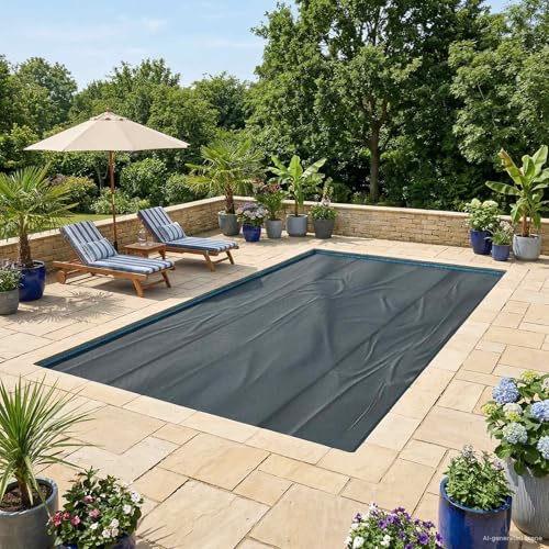 GeenYuu Poolskydd extra tung svart 300 x 200 cm PE med luftkammare, solfilm för pooler och bubbelpool, väderbeständig, isolerande, vattentät
