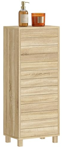 HOMCOM Armario de Baño Estrecho con Puerta de Listones 34x23x84 cm Natural