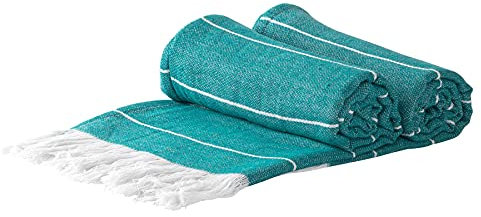 Nicola Spring Turkish Cotton Bath Towels - 173 x 92cm - Aqua - Pack of 2 - Lightweight & Absorbent Large Adults Drying Beach Towel Bathroom Gym Cloth Sauna Hammam Shower Sheet