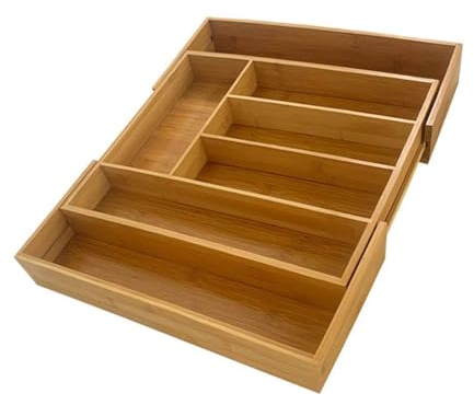 zri Besteckkasten Bambus, ausziehbarer Besteckeinsatz als Küchenorganizer, Schubladeneinsatz, natur
