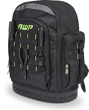 AWP Extreme Tool Backpack, Heavy-Duty Tool Bag with Padded Shoulder, Back, and Waist Straps, Water-Resistant Construction Black