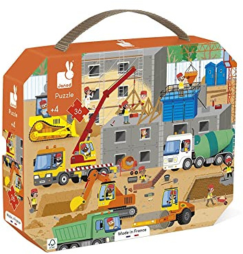 Janod - Puzzle Bambini Il Cantiere 36 Pezzi - Gioco Educativo Abilità Fino-Motorie e Concentrazione - Valigetta con Impugnatura - Fabbricato in Francia e Certificato FSC - Dai 4 Anni, J02604