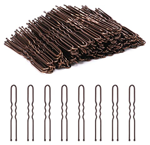 Cehony U Shaped Hair Pins, 200 Count Buns Waved Hair Pins for Updos with Box for Women Lady Girls Bobby Pins French Historical Hair Styling Pins Hair Accessories (Brown, 2.4 Inch)