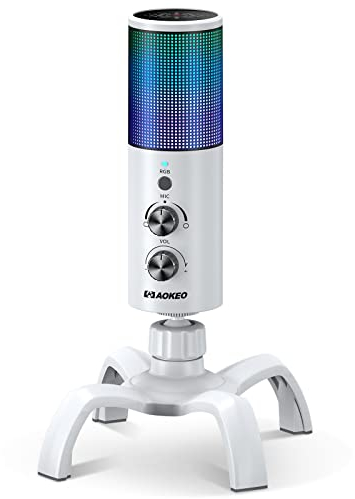 aokeo USB Gaming Mikrofon, PC Kondensator mikrofon mit RGB Licht,verfügbar für Aufnahmen,Podcasting,Streaming,Studio,PS5, PS4,Mac,Laptop,Desktop(weiß)