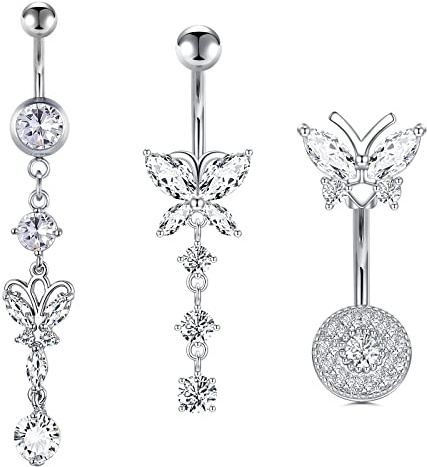 VFUN 14g belly button bars dangle Heart Belly Button Rings for Women Stainless Steel Navel Piercing Body Jewellery