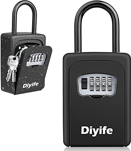 Diyife Key Safe, [Weatherproof] Portable Lock Box for Keys Outdoor with Removable Shackle, Door Handle & Wall Mounted Combination Key Lock Box for Home Office Garage School Airbnb