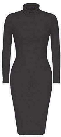 Colop Womens Turtle Neck Polo Neck Midi Ladies Long Sleeve Stretch Bodycon Dress 8-26 (Black, 12-14)