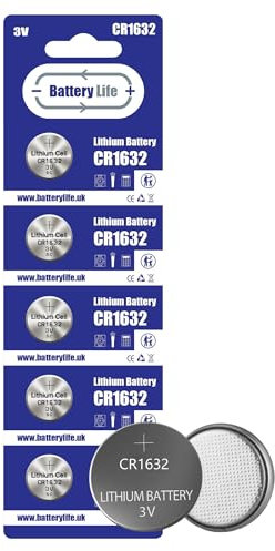 Battery Life CR1632 Batteries 3V Coin Button Cell CR 1632 Lithium Long Life For Car Key fob, Scales, Toys, Watch, LED Lights, Tile Mate & More UK Brand (5 pack)