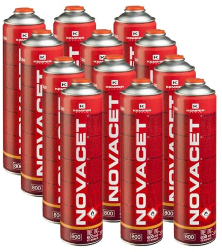 KEMPER - Pack de 12 Cartouches gaz 330g Butane Propane mix NOVACET 600ml Bonbonne gaz universelle valve 7/16
