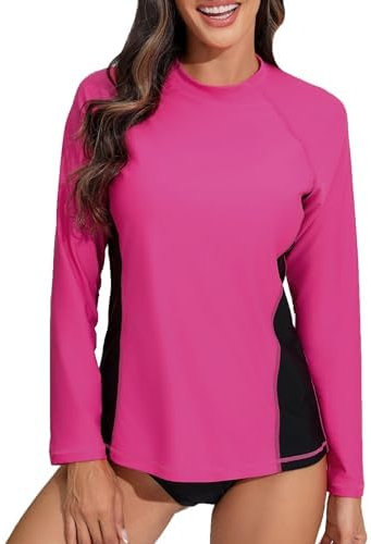 Halcurt Damen UV Shirt Rash Guard Langarm mit BH UPF 50+ Sonnenschutz Badeshirt Bademode Schnell Trocknender Schwimmshirt L