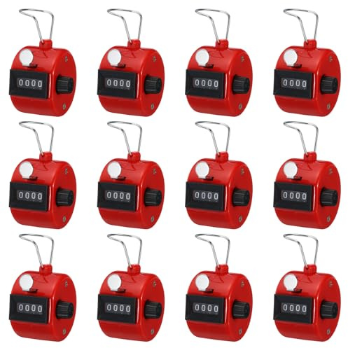 PATIKIL Clics Compteur, 12 Paquet Main Tally Compteur 4 Chiffre Mécanique Portable Tour Tangage Compteurs avec Doigt Anneau pour Sport Événement Golf Stade Salle Sport, Rouge