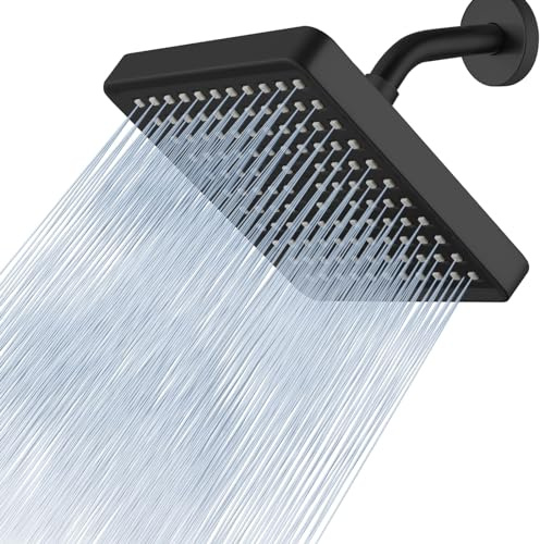Voolan High Pressure Rain Shower Head - Luxury Modern Look - The Adjustable Replacement For Your Bathroom Showerhead - 6 Square High Flow Pressure Boosting Showers (Matte Black)