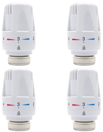4PCS Temperature Control Valve, M30*1.5 System Thermostatic Radiator Head, Automatic Standard Radiator Valve Replacement Fixed Head, Thermostatic Radiator Valve Heating System for Home Office White