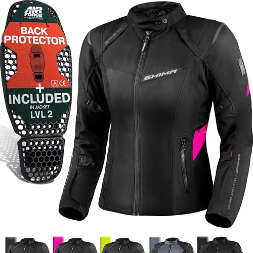 SHIMA RUSH Chaqueta Moto Mujer AIRFORCE Protector Espalda Cazadora Motociclista Chaquetas Protecciones Impermeable Armadura Cazadoras Motoero Invierno (Femenino, Chaqueta Regular, Rosa, XXL)