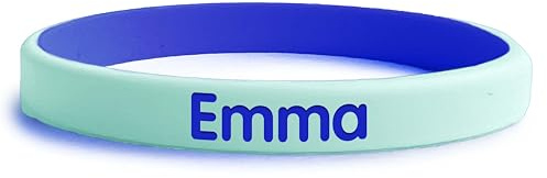 Stellasticker Braccialetto SOS Bicolore per bambini nome e numero di telefono ad alta visibilità. Ideale al mare, vacanze e gite. Resistente e impermeabile. (Verde acqua-Blu)