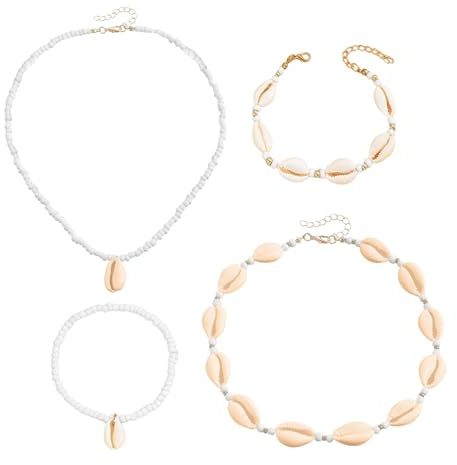 EHDWXVZM Set di Gioielli da Donna Con Conchiglie - Cavigliere Estive, Collana Regolabile e Accessori da Spiaggia