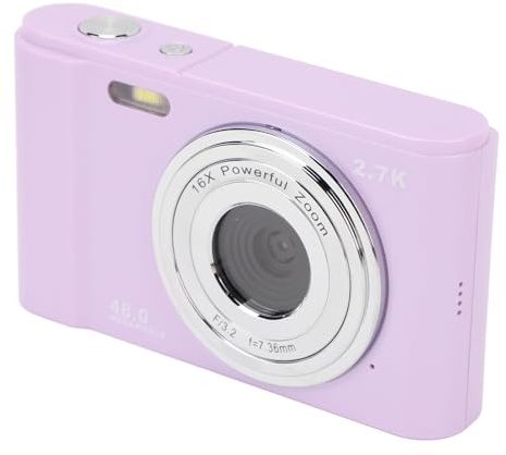 Digitalkamera ABS 48MP HD 16x Zoom 2,7K Vlogging Kompaktkamera Hemfotograferingskamera för Hem och Resor (Ljuslila)