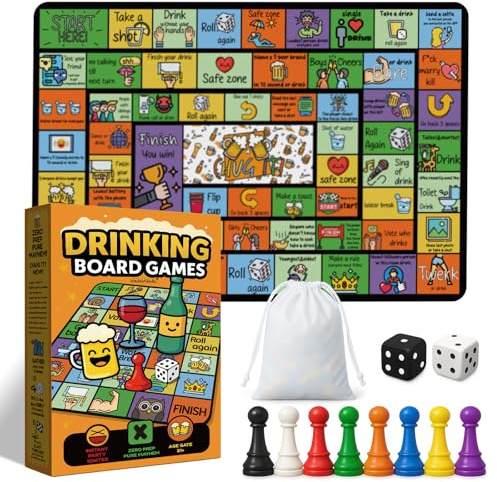 OmaFena Drinking Game for Adults – Funny 21+ Party Board Game with Rubber Mat – Drunk Games, Bachelorette Party, College Night, Birthday, 2-8 Players