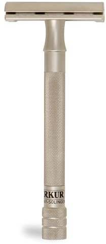 MERKUR Edelstahl Rasierhobel 23 INOX | Seidenmatt | Dreiteiliger Premium Rasierer mit geradem Schnitt | Geschlossener Kamm | Ideal für Nassrasur | Made in Germany