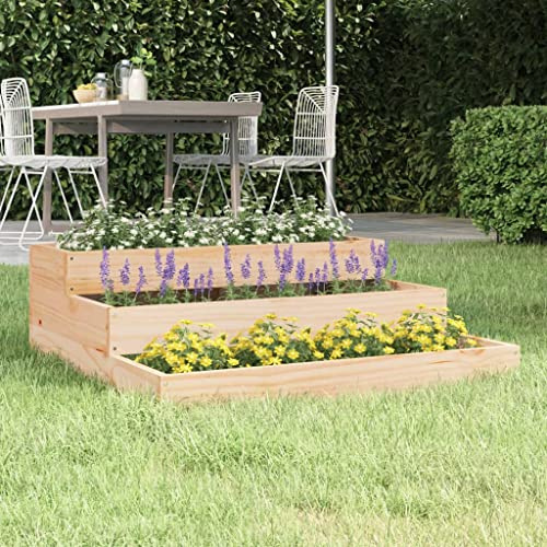 YUTAASU Fioriera in Legno Massello di Pino con Design a Scala, 78x78x27 cm, Ideale per Coltivare Fiori e Piante, Struttura Robusta e Stabile, Decorazione Giardino,