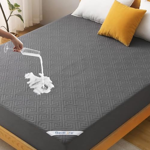 BEDLORE Waterproof Double Mattress Protector, Breathable TPU, Grey | Extra Deep Pocket, Brushed Microfiber, Hypoallergenic, Noiseless, Oeko-Tex Mattress Cover, Machine Washable