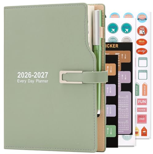 Agenda académica 2026-2027, desde julio de 2026 a junio de 2027, A5, un día por página, organizador de horarios con pegatinas de calendario, agenda y planificador de diario con soporte para bolígrafos