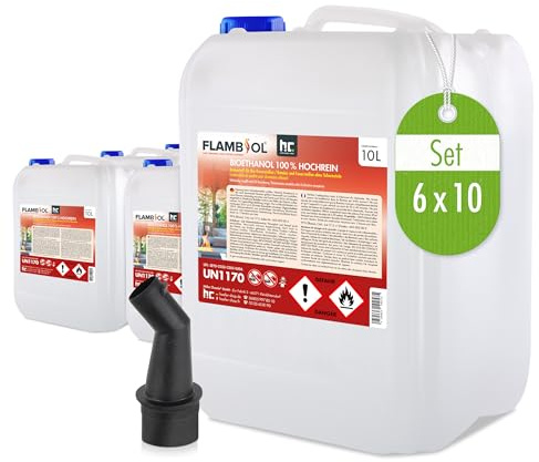 Bioéthanol 100% FLAMBIOL 6 x 10 L- Combustible Liquide Dénaturé pour Cheminée et Foyer à l'éthanol - Usage Intérieur - Combustion Propre et Quasi Inodore