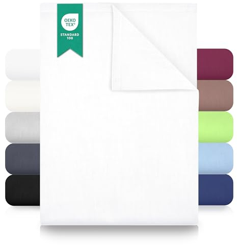 GREEN MARK Textilien sábana Plana 100% algodón – Sábana clásica sin elástico, Suave para la Piel, fácil de cuidar, Lavable a Alta Temperatura - Blanco - 240x275 cm