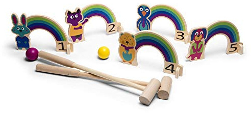 Buitenspeel BS Toys Croquet Arc-en-Ciel - Un Jeu De Jardin Amusant Au Design Arc-en-Ciel - Sac Inclus - Idéal pour L'Extérieur - A Partir De 3 Ans