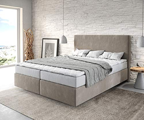 DELIFE Boxspringbett Dream-Well Mikrofaser Beige 160x200 cm mit Matratze und Topper