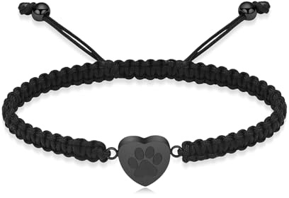 QGJNSGC Bracelet urne funéraire pour cendres, bracelet en forme de cœur et empreintes de pattes - Bracelet commémoratif tressé pour animal domestique - Bracelet réglable pour femme - Cadeau pour