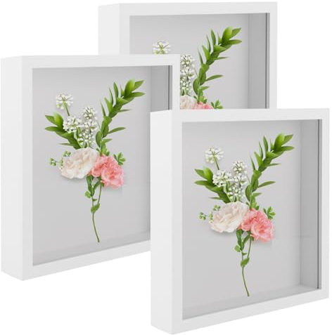 CYEER 3 Stück 3D Bilderrahmen zum Befüllen, Objektrahmen 20x20CM, Tiefer Bilderrahmen zum Befüllen, Bilderrahmen Breiter Rahmen Tief für Fotos, Hochzeitsstrauß, DIY Erinnerungsstücke, Deko Wand(Weiß)