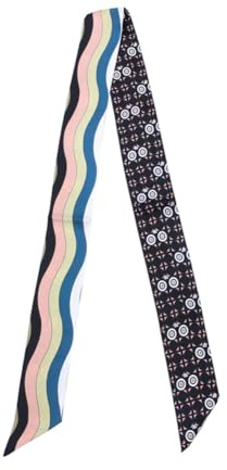 JERLA 100% Mulberry silk Scarf Bag scarf Head Hair Ribbon Handbag Handle wrap Tie Bundle Scarf Neckerchief Scarf for women, Black and Pink Dot Wave, 47.24x2.17