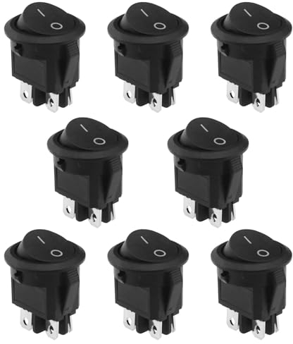 YINETTECH 8-teiliger Wippschalter 4-polig 2-Positionen-EIN/Aus-Schalter Rund Drücken Sie die Kipptaste AC 10A 125V/6A 250V für Auto Boot Haushaltsgeräte