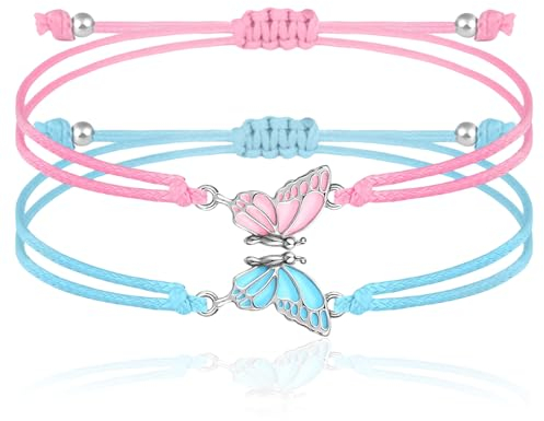 Nayyana 2 Stück BFF-Armbänder, passende Schmetterlingsarmbänder, verstellbares Armband für Beste Freunde, handgefertigte Charm-Freundschaftsarmbänder, Schmuckgeschenke für Teenager