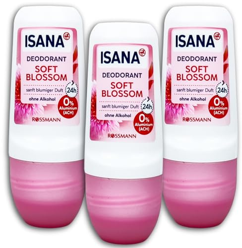 3-pack ISANA deodorant roll-on mjuk blomma deoroller deodorant 3 x 50 ml