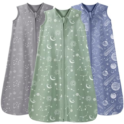 Unnivoll Saco de Dormir Bebe Verano 0.5 Tog, 78cm/6-12 meses, Paquete de 3, Transpirable 100% Algodón, Para Unisex Niñas Niños