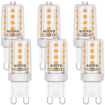 AGOTD G9 LED Lampe warmweiß 3000K, LED Leuchtmittel 3W entspricht 30W 40W Halogenlampe, Enegiesparende G9 Glühbirne kein Flackern, nicht dimmbar, 6er Set