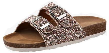 Mules confortables avec lit de pied en liège daim paillettes strass Sandales d'été pour homme et femme Chaussons antidérapants pour l'intérieur et l'extérieur