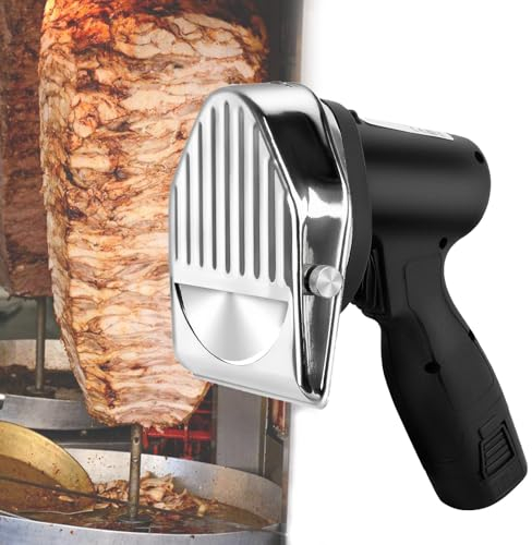 Kindevieft Coupe-Shawarma Commercial en Acier Inoxydable, Trancheuse Gyroscopique éLectrique, Couteau à Doner Kebab, Machine De Coupe De Viande pour Shawarma, éPaisseur 0-8 Mm, avec 2 Lames
