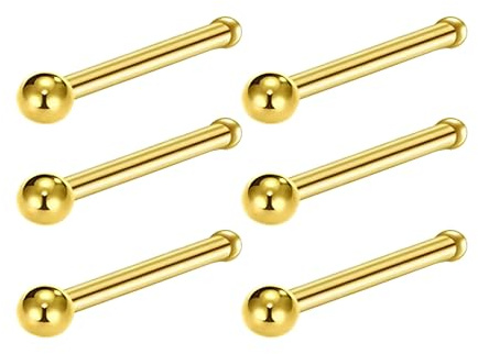 6 pezzi argento con sfera da 0,8 mm (20 g), anello nasale, setto nasale, piercing nostril piercing conch helix, piercing per il corpo, cartilagine, gioielli per donne, acciaio al titanio, acciaio