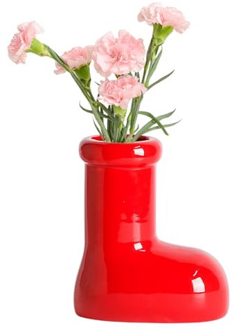 Marooma White Boots Flower Vases, Creative Boot Vase, Cute Ceramic Christmas Table Decor, Unique Boot Vases Red Shoes Planter Modern Aesthetic Room Wedding Decor