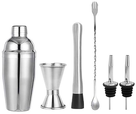 Set di shaker da cocktail da 750 ml, in acciaio inox, con shaker, misurino, cucchiaio, beccuccio, per casa, bar, feste